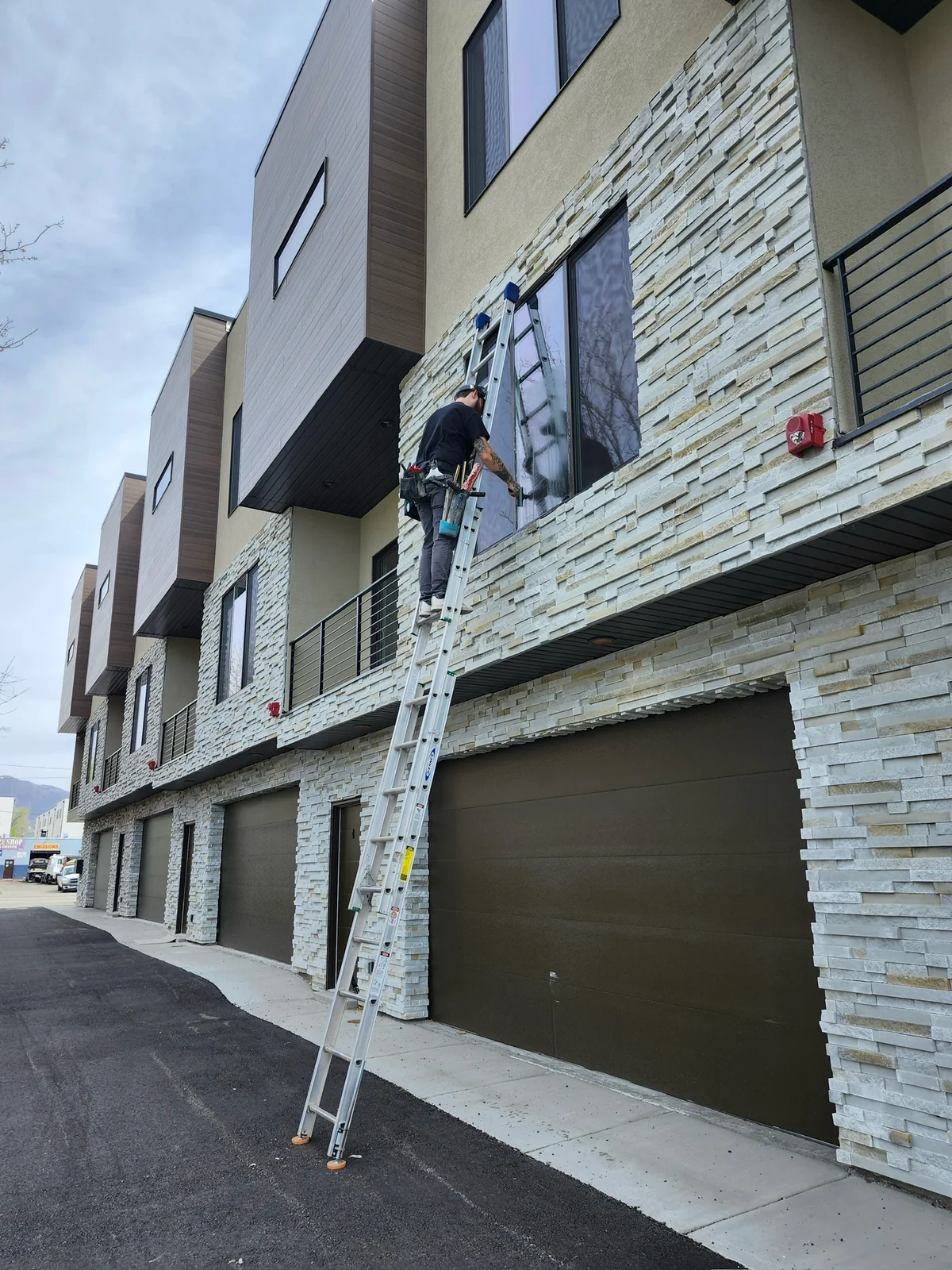 Clearly Clean equipment at a construction window-cleaning project
