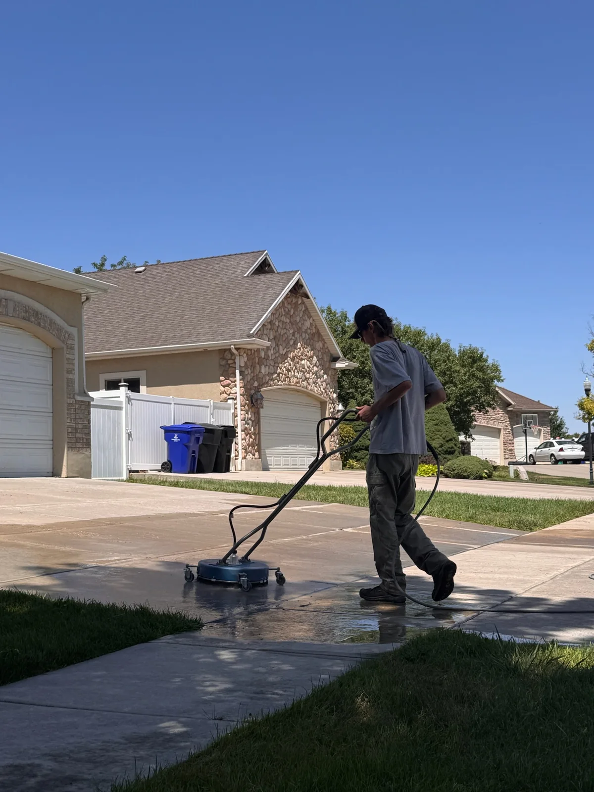 Pressure washing concrete with a surface cleaner
